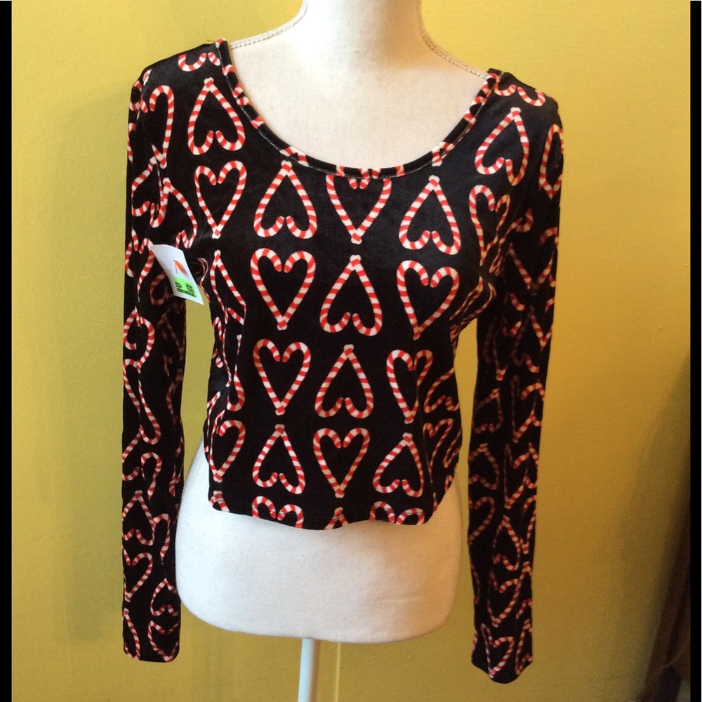 Xhilaration Christmas Black & Red Velveteen Top L